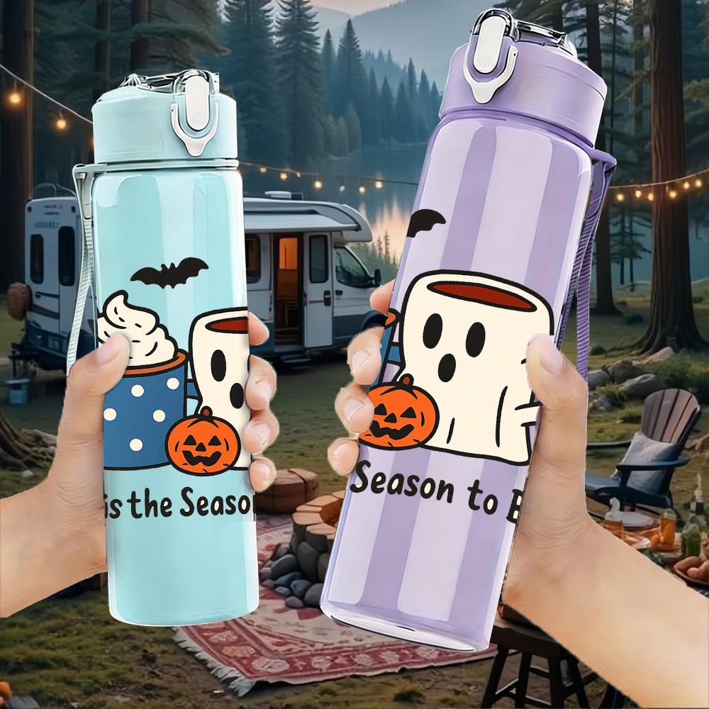 1PC Fall Coffee Cup Ghost 750ml Color Plastic Sports Water Bottle Leakproof Flip Straw Lid Suitable for Sports Office Home Use