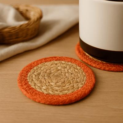 Sous-verres Jute Coton 10cm Lot de 4 Bordure en Argile