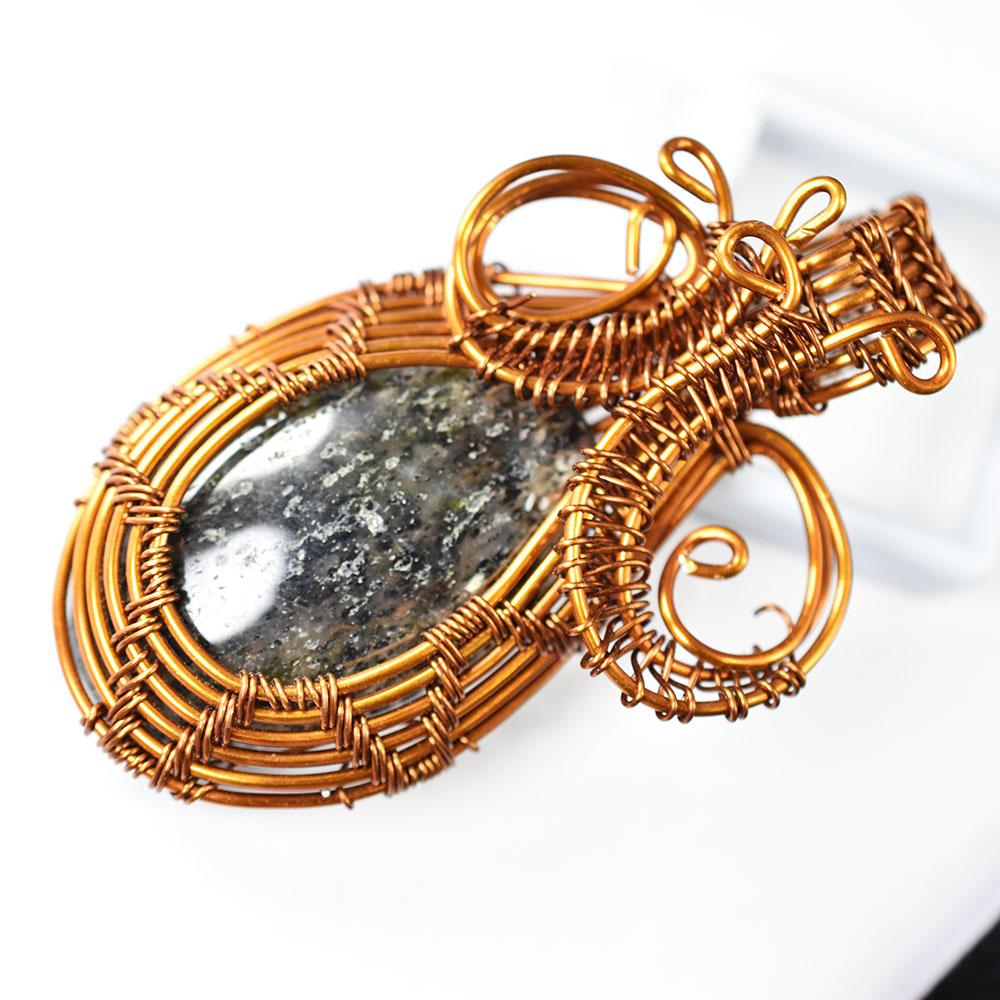 65.4 ct Natural Jasper Oval Shape Copper Wrapped Pendant Gift for Her Gemstone Jewelry Gift