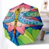 Colorful Lotus Dragonfly Mandala Automatic Opening Folding Umbrella with 8-Bone Iron Frame, Suitable for Fans, Travel, Daily Use, Festive Gi