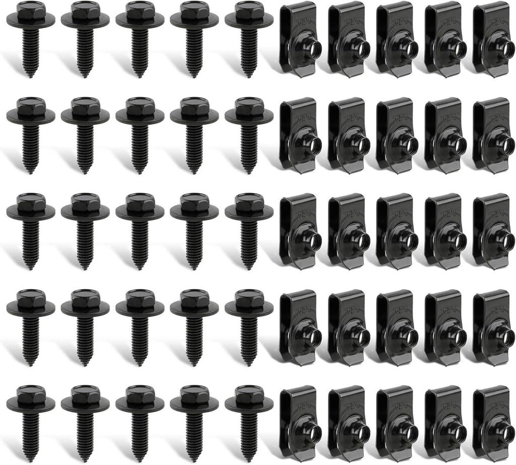 Hex Head Bolt & Washer with M6 U-Nut Clip for Car Engine Undershield