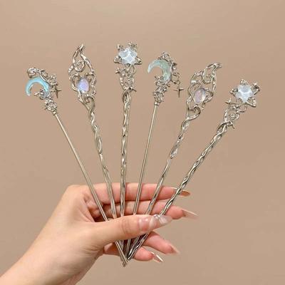 New Chinese Style Moonstone Star Hair Stick for Women  Vintage Metal Liquid Hairpin Hairstick Hair Chopsticks Hair Ornaments