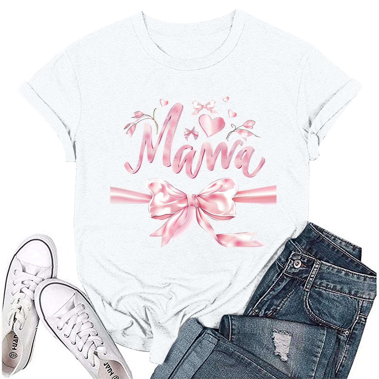 

Women s Top Round Neck Casual Printed Short-sleeved T-shirt Top M білий