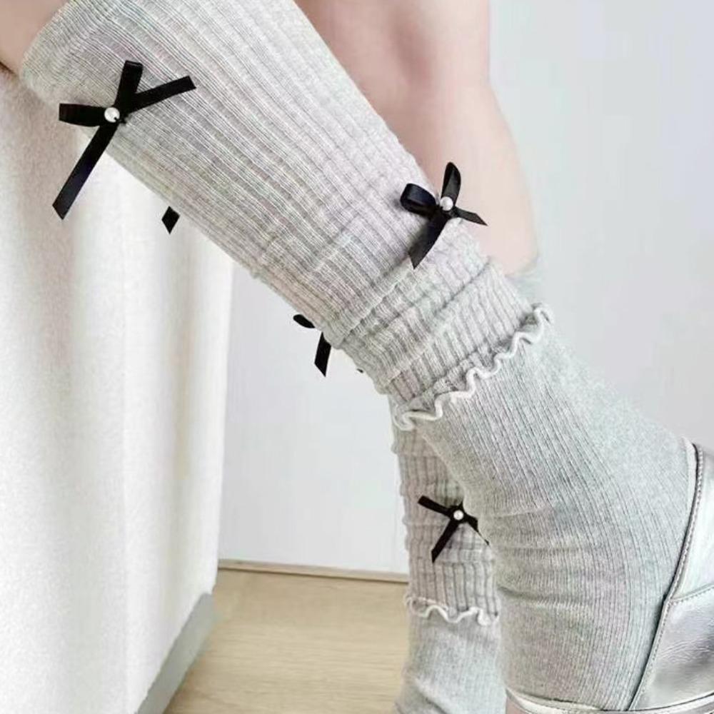Meias de Algodão JK até o Bezerro Laço Meias de Cano Médio Meias Longas Estilo Coreano Ins Senhora Meninas