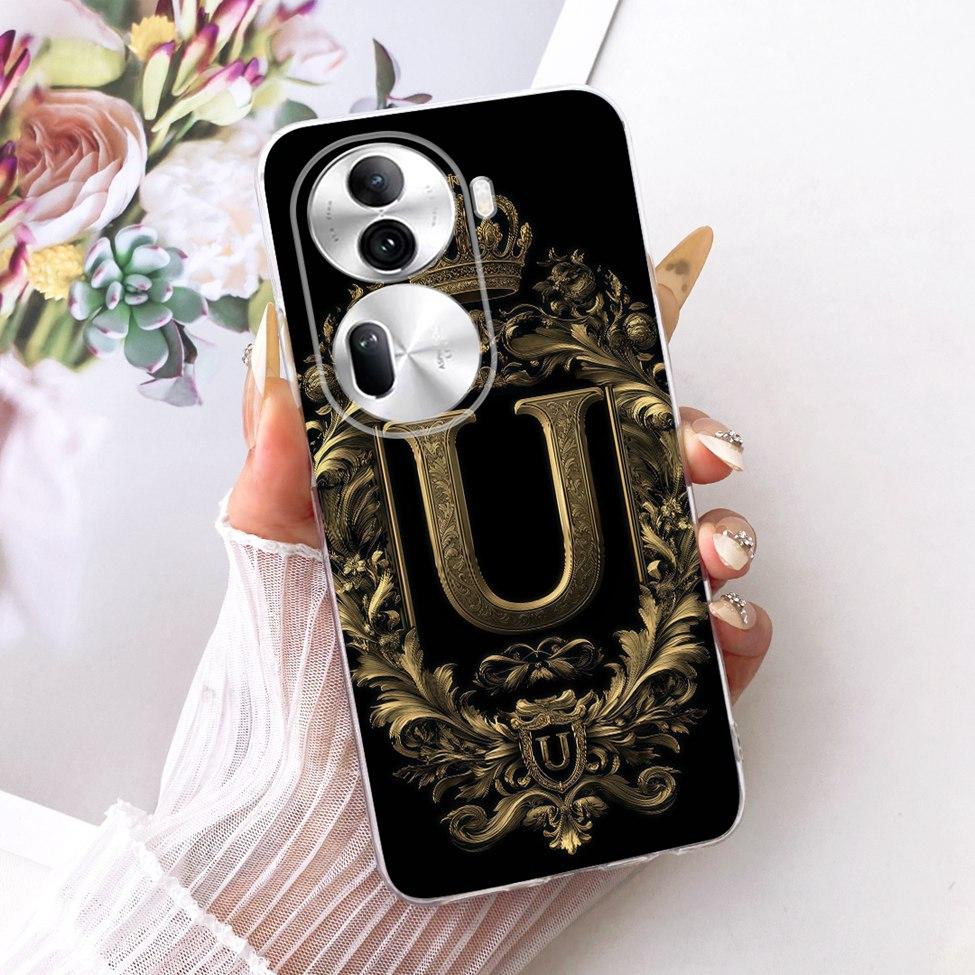 Clear For Oppo Reno 11Pro 5G CPH2607 Cover For Oppo Reno 11 Pro 5G Case Luxury Crown A-Z Letters 2D Flat Pattern Soft Phone Case