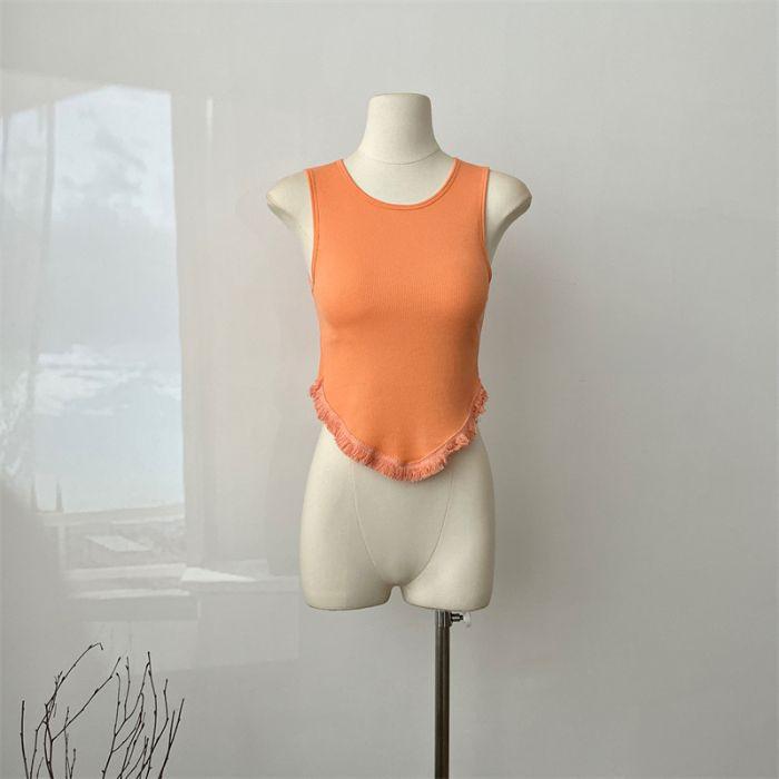 Sexy Pure Tassel Suspender Vest for Women with Chest Pads Inside Spring and Summer New Solid Color Slim Sleeveless Top