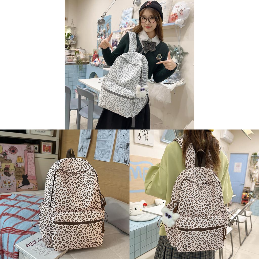 Nylon Leopard Print Backpack For Women With Padded Straps Perfect For Casual Travel