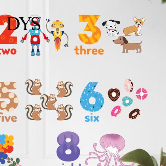 Number Wall Sticker 2Pcs/Set Cartoon 1-10 Numbers Animal English Words Educational PVC Living Room Learning Decal Kindergarten Supplies