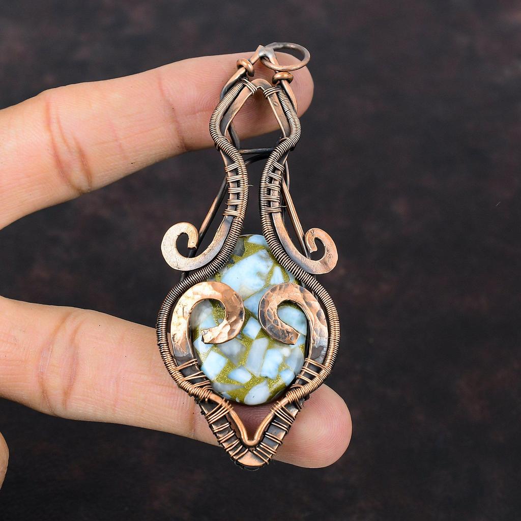 Copper Larimar Pendant Copper Wire Wrapped Gemstone Pendant Unique Pendant Handmade Copper Jewelry Gift For Her Wonderful Wire Wrap Pendant