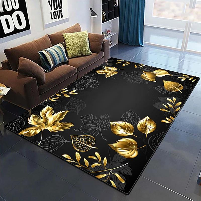 Goldene Rose Blumenteppich Für Zuhause Schlafzimmer Wohnzimmer Sofa Tisch Dekor Weicher Teppich Küchenbodenmatte 3D-Druck Blumenmuster Fußmatte