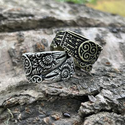Norse Viking Odins Raven Ring Adjustable Triskele Symbol Punk Jewelry Scandinavian Mythology Triskelion
