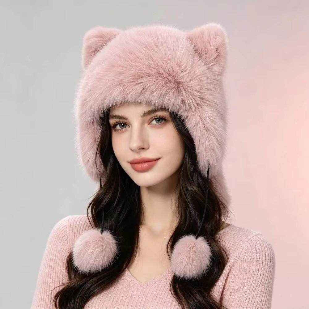 Windproof Raccoon Hat Thickened Winter Hat Cute Faux Fur Beanie Winter Autumn