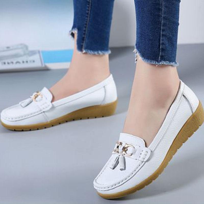 WTEMPO Soft Leather Women's Single Shoes Comfortable Flat Heel Soft Sole Tassel Metal Decoration Fashion Versatile Casual Shoes Dropshipping Wholesale