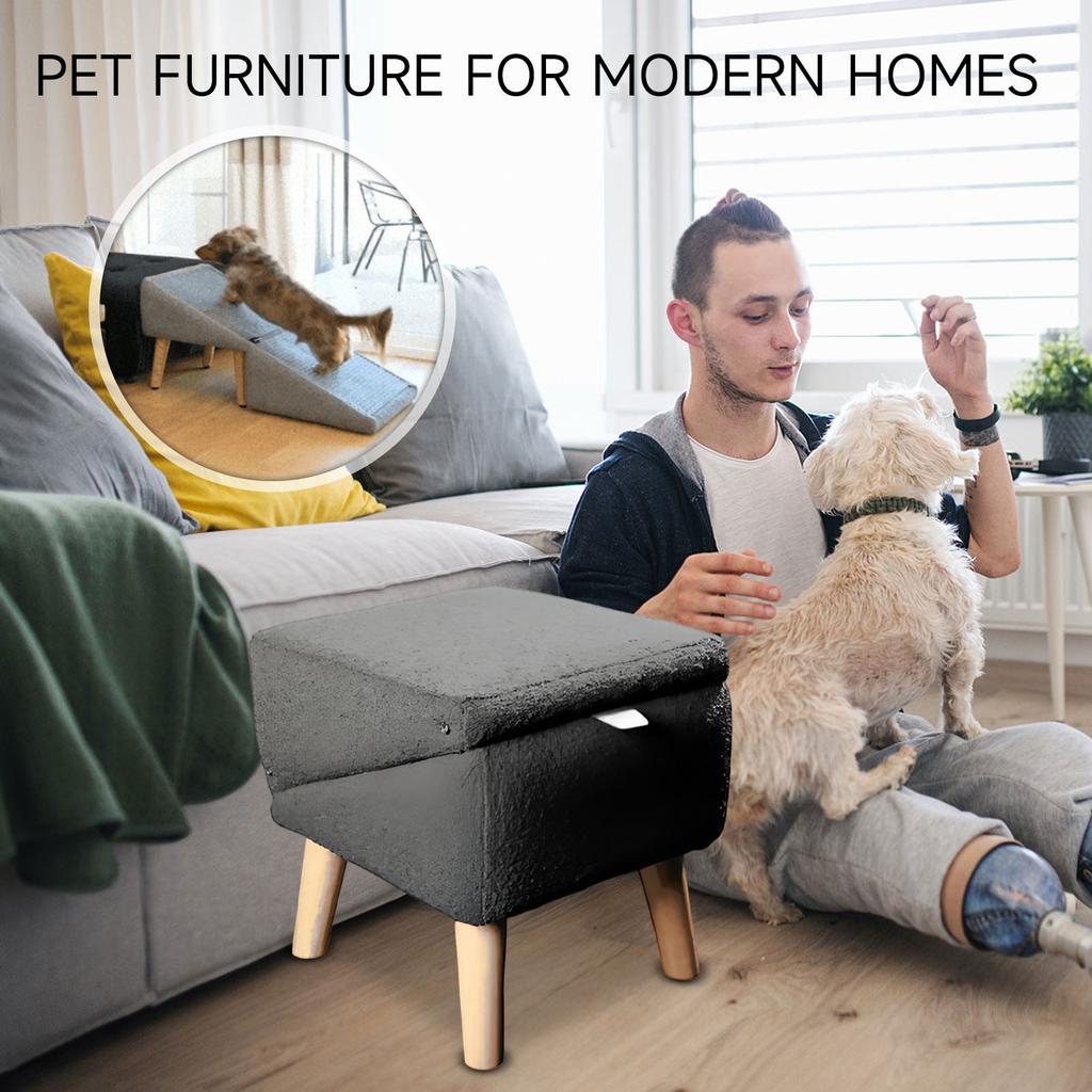 Rampă și taburet integrate pentru câini, înălțime canapea, înclinare ușoară