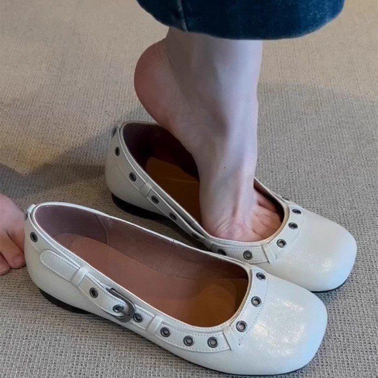 Temperament Gürtelschnalle ein Pedal weichsohlige Ballerina Einzel Schuhe Damen neue handgefertigte Weidennägel Pendeln flachsohlige Abend Einzel Schuhe
