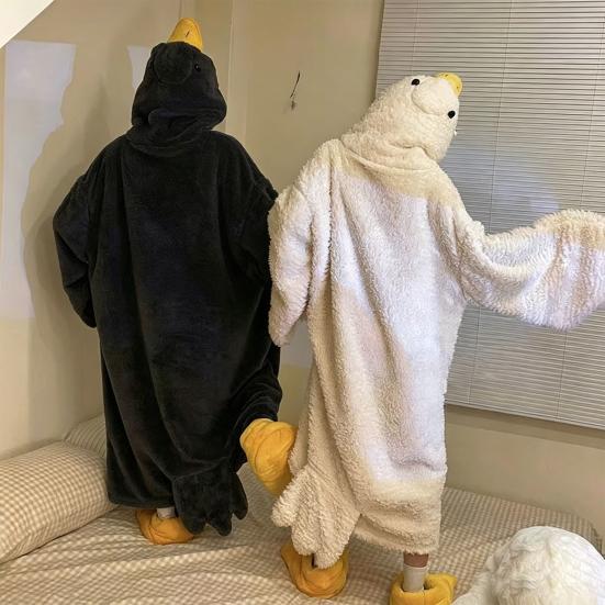 Lustiges Gänse-Enten-Kostüm für Kinder Erwachsene, Kapuzen-Tier-Einteiler Pyjama, Weiche Plüsch Tragbare Decke, Halloween Cosplay