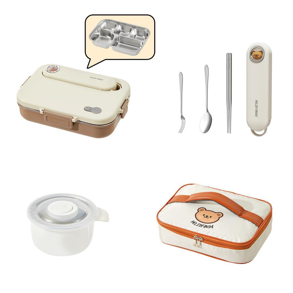 Capybara 304 Stainless Steel Divided Lunch Box With Bowl & Cutlery Microwave Students Portable Large Capacity Bento Box