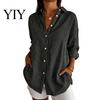 Women Collared Shirts Striped Shirt for Summer Autumn, Button Down Single Machine Washable Breasted Blouse, Dressy Casual Long Sleeve Top Breathable