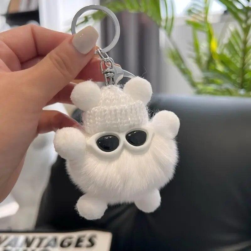 Cute Elfin Key Chains Sunglasses Elf Rabbit Hair Pendants Key Ring Accessories Woman Fashion Bag Handbag Decoration