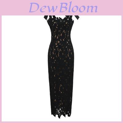 Elegant Polyester Lace Sleeveless Maxi Dress For Women In Party And Evening Wear