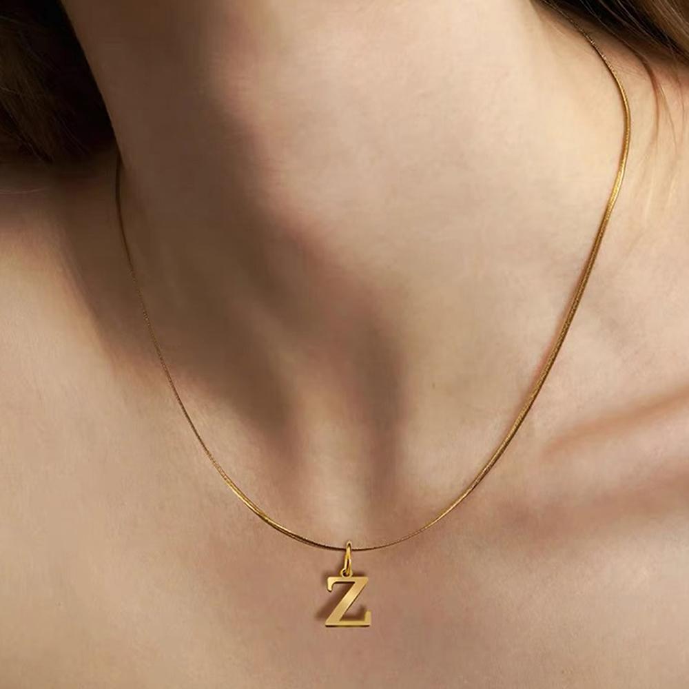 Stainless Steel Necklace Style prevalence Personality Design Fine Blade Chain 26 Alphabet Pattern Necklaces For Women Zircon