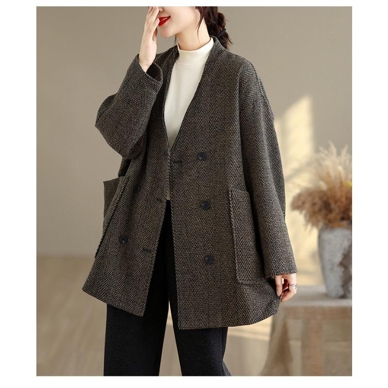 DIMANAF 2025 New Autumn Winter Plus Size Women Coats Jackets Thick Loose Casual Vintage Lady Outerwear