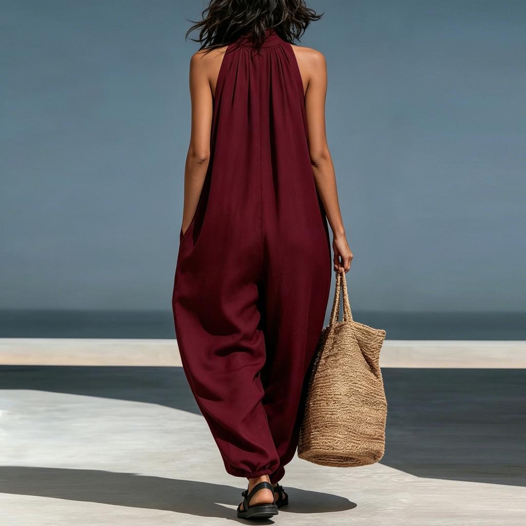 Kurze Overalls für Damen Tiefer V-Ausschnitt Ärmellos Jumpsuit Lockere Passform Arbeits-Overalls Festlich Lässig Sommer-Jumpsuits
