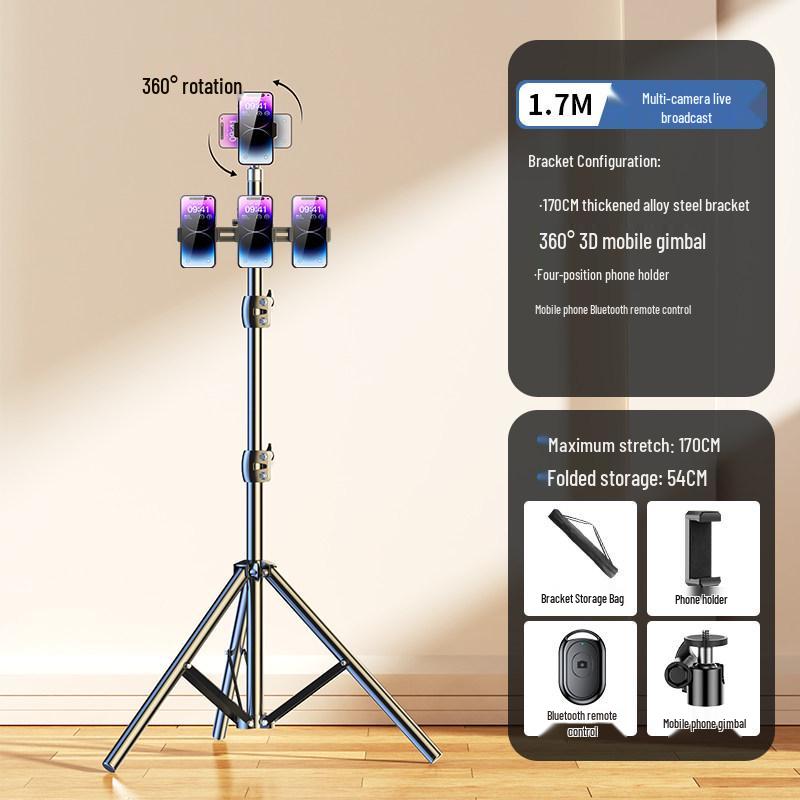 Selfie Stick Tripod with Phone Holder & Fill Light for Live Streaming and Photography