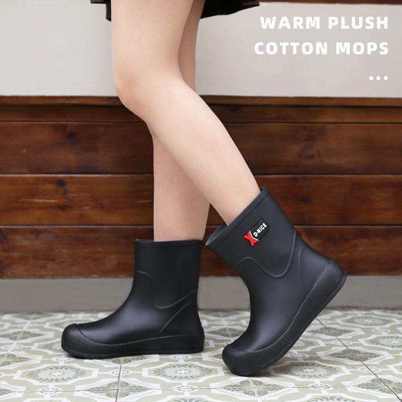 Women's Rain Shoes Rain Boots Medium Tube Velvet Warm Water Shoes Non-slip Waterproof Fashion Rubber Shoes