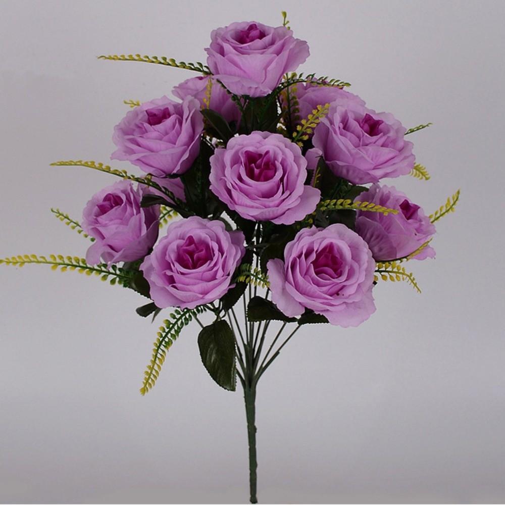 12 Heads Real Happy Silk Flower Plastic Natural Simulated Rose  Home Decorative