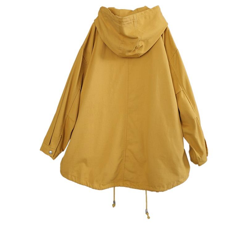 DIMANAF 2023 Femmes Longueur Coupe-Vent femme Grande Irrégulière Coréenne Ample À Capuche Mode Jaune Grande Taille Point Ouvert