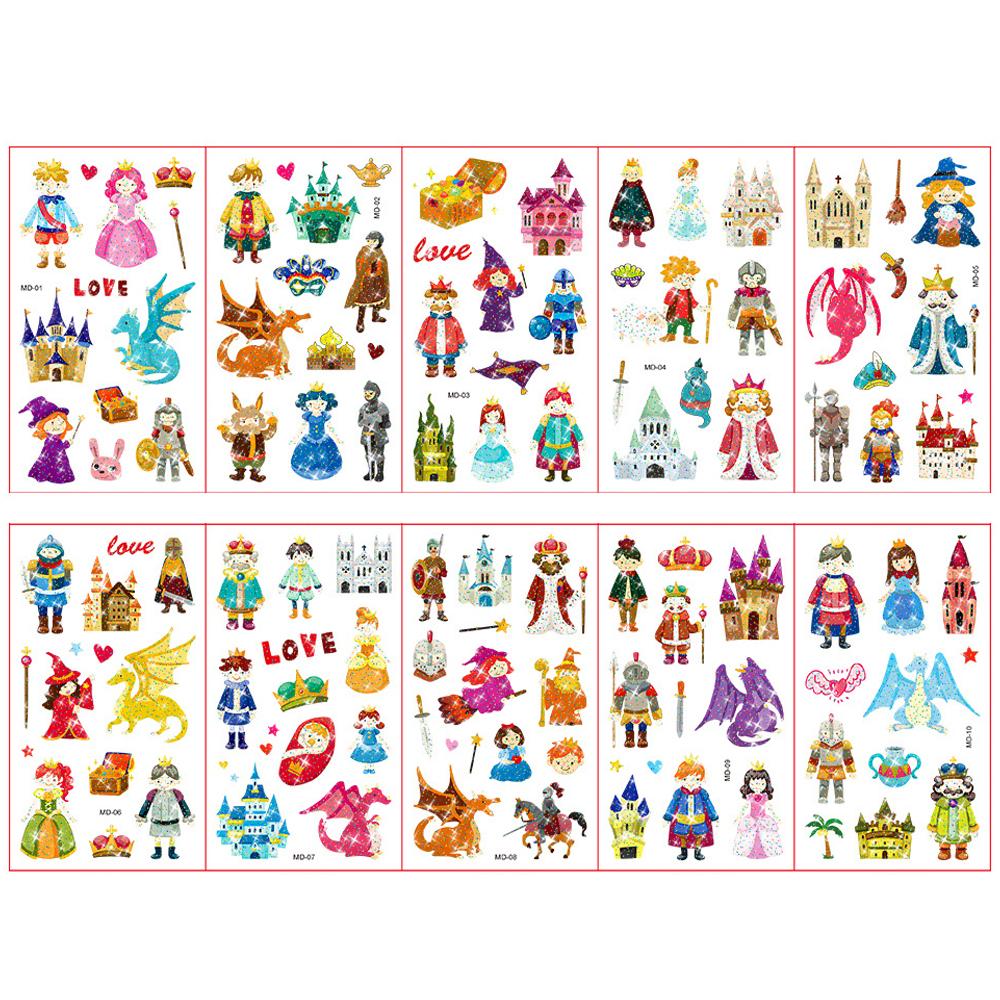 10 Sheetsset Children'S Colorful Glitter Tattoo Stickers Cartoon Animal Unicorn Butterfly Temporary Fake Tattoos Kids Gift