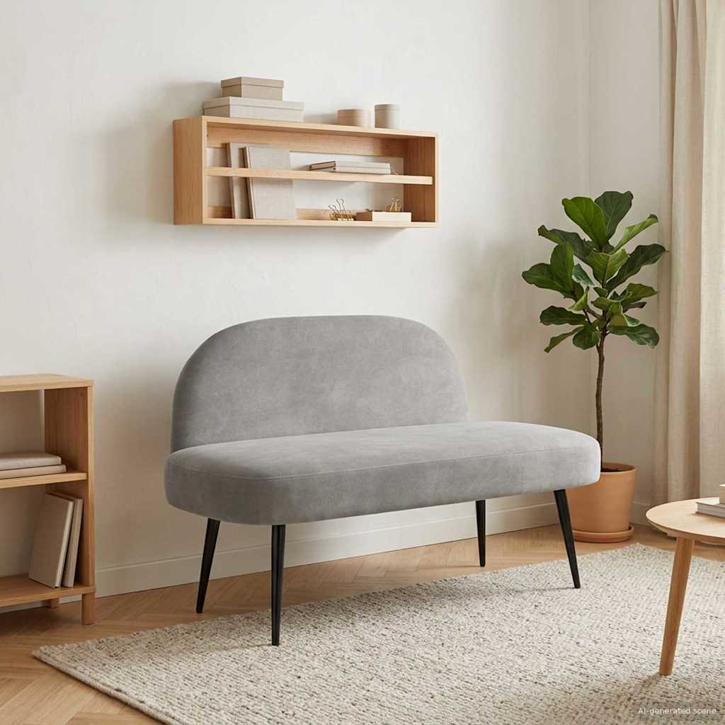 Padded Bench with Backrest Light Grey 110 X 60 X 76 Cm Velvet