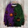 Women's Long Sleeve Halloween Print Sweater, Casual Round Neck Knit Top