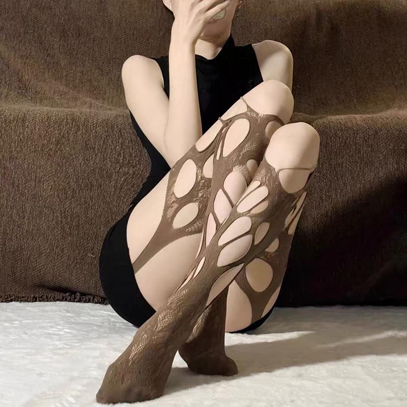 Sexy Ripped Pantyhose Irregular Holes And Rose Designs Stockings Women Lingerie