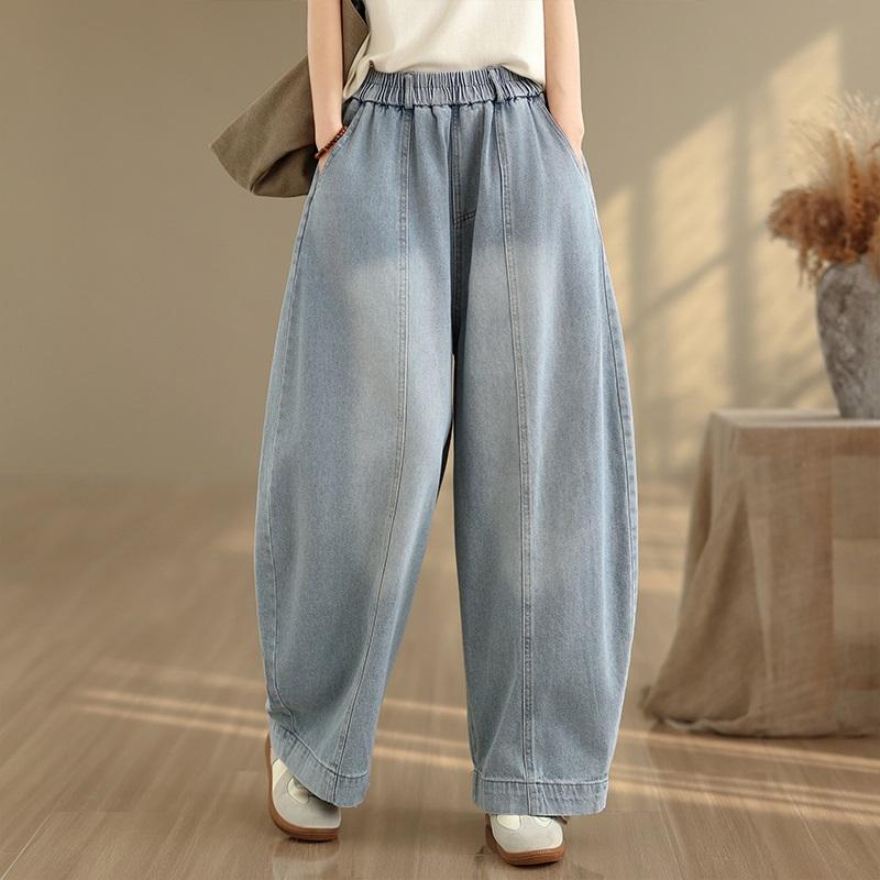 plus size Vintage high waist casual loose long Women spring summer autumn jeans denim wide leg Pants