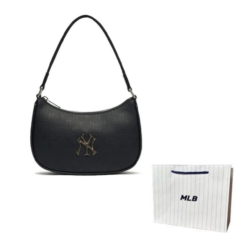 New MLB Monogram Collection Artificial Leather Shoulder Bag Dumpling Bag Shoulder Bags Unisex Black Gold 3ABQS022N-50BKS