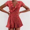 Summer Women's Floal A-Line Dress Sweet Elegant Floral Ruffles V-neck Bandage Short Dress for Lady Chic Flowers Mini Dress