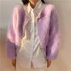 2022 Ladies Pearl Knit Lantern Sleeves Imitation Mink Fleece Sweater Cardigan Jacket Women
