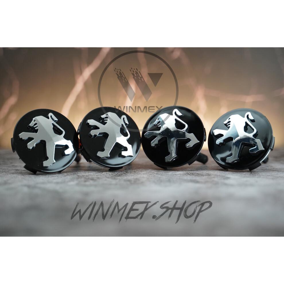 Set mit 4 schwarzen Peugeot Radnabendeckeln 60mm - 57mm Innen, ABS-Kunststoff, Wetterfest, Ersatzteile