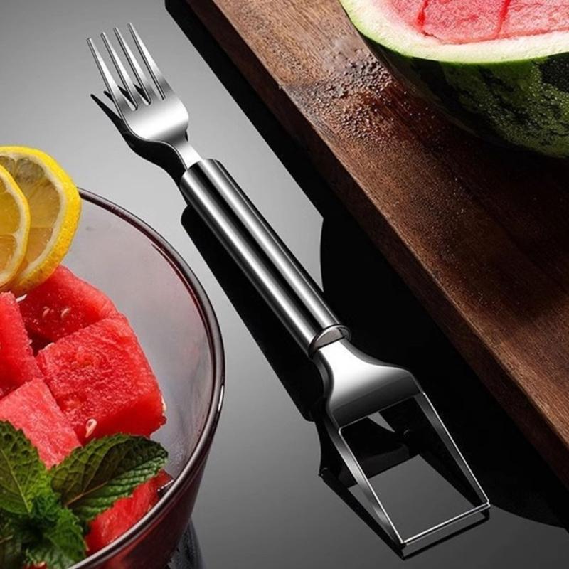 Multipurpose Melons Slicers Stainless Steel Watermelon Fork Cutter Kitchen Fruit Cutting Tool for Home Party Camping