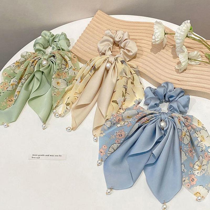 Schleifenknoten Haarband mit Perle Pferdeschwanz Haargummi Haarreif Haargummis