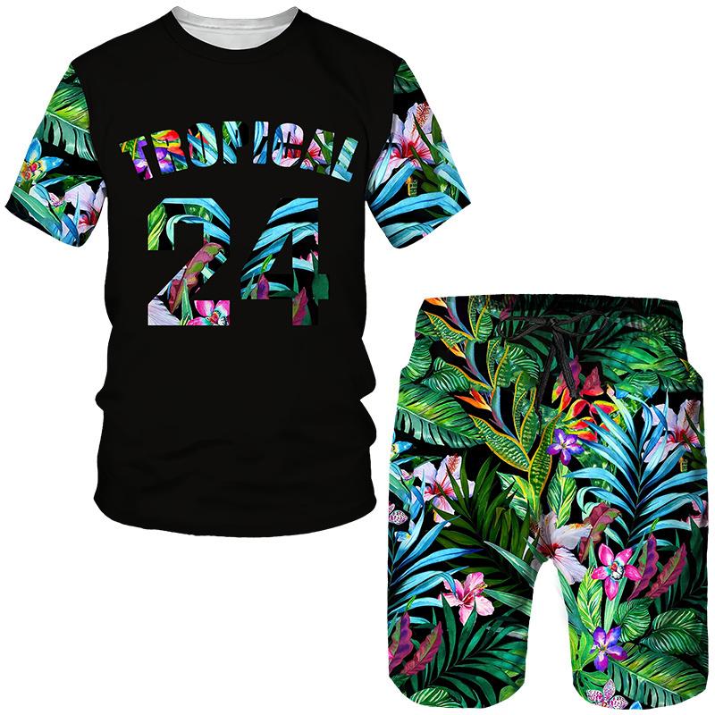 NEW Tropical Floral Print Men's Tees/Beach Shorts/Suits Fashion Summer Hawaiian Sets Casual Short Sleeve T-Shirt Holiday Outfits