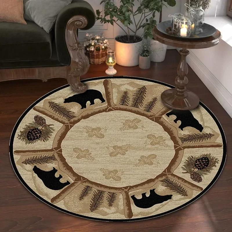 Nordic Retro Round Carpet for Living Room American Pastoral Styl Rug for Bedroom Home Decor Mat Non-slip Chair Mat Washable