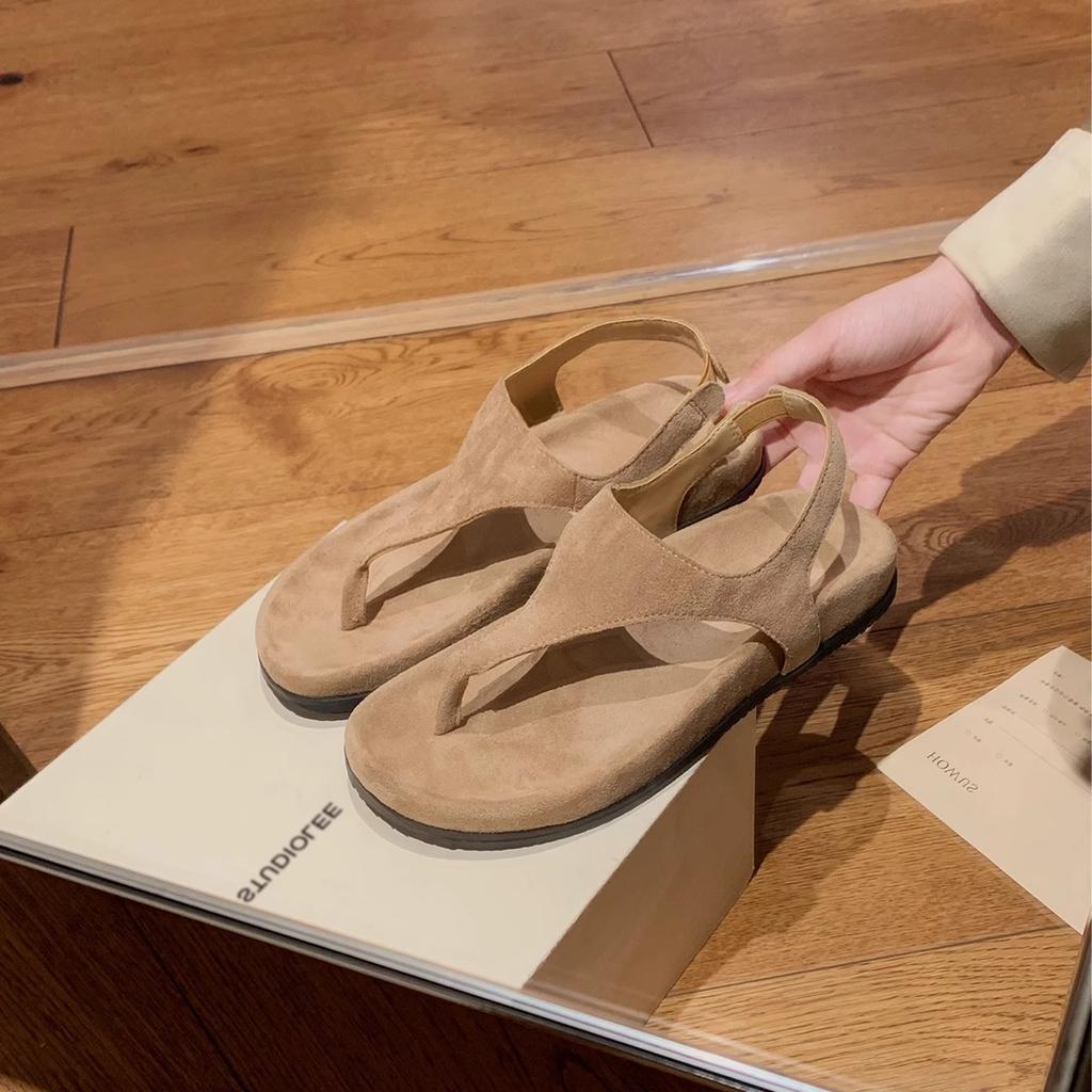 Wersja ze skóry owczej~ Prosty temperament jodełka retro nosek sandały rzymskie damskie letnie wakacje płaska podeszwa klapki zimowe