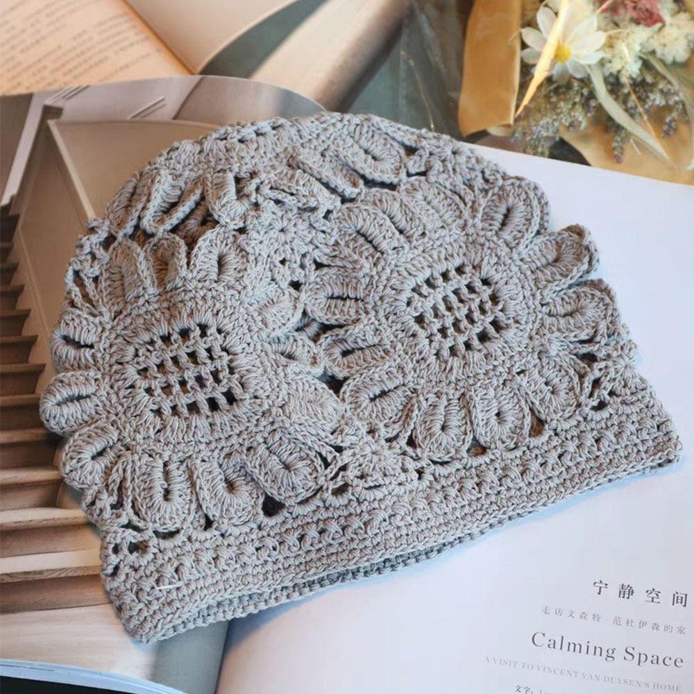 Blomster Baret Lue Blonder Skullies Lue Pustende Strikkelue for Kvinner