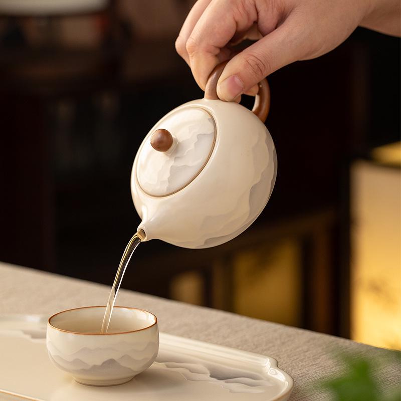 Ink Wash Beige Ru Ware Xishi Ceramic Teapot - Kung Fu Style Small Brewer for Tea