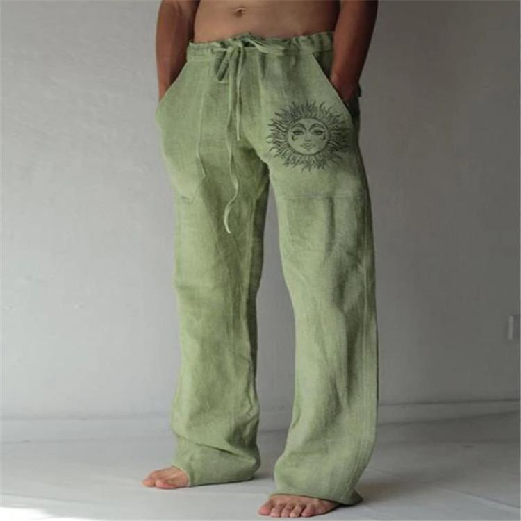 Casual Pants For Men With Printed Cotton Linen Fabric For Spring Urban Style Comfort