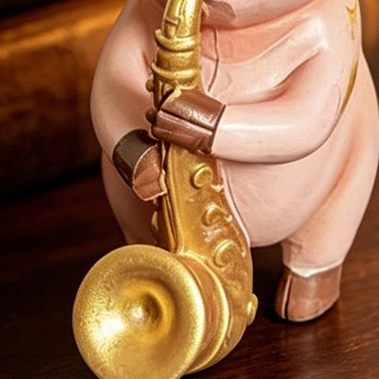 Cute Gentleman Pig Figurine Funny Resin Pig Playing Trumpet Sculpture for Living Room Bedroom Office Desk Home Decor