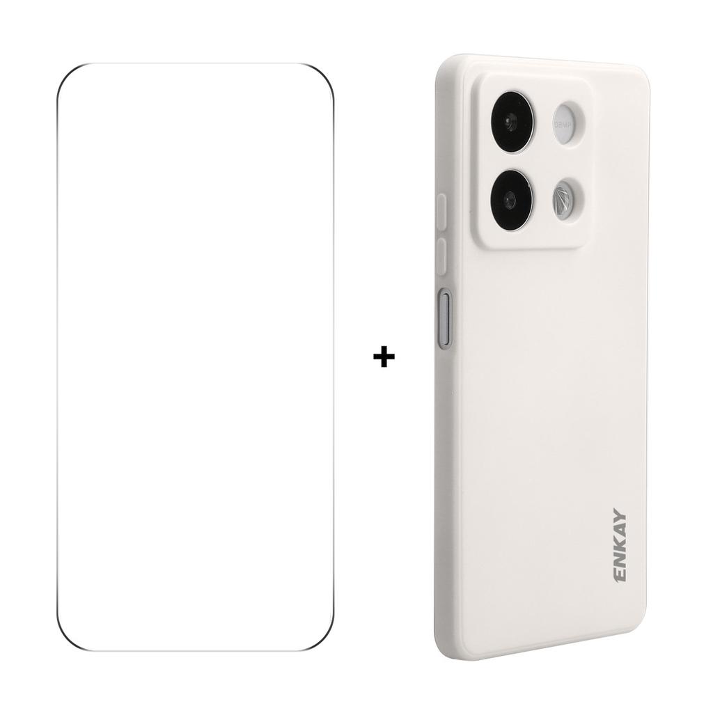 For Xiaomi Redmi Note 13R Pro 5G Silicone Case Straight Edge Phone Cover+9H Glass Protector